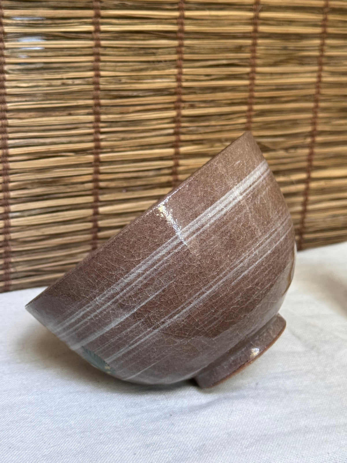 Kyoto Ware Zodiac Tea Bowl (Eto Chawan) — Daikoku's Mice with Lucky Mallet and Treasure Sack, Brushed Slip Swirl
