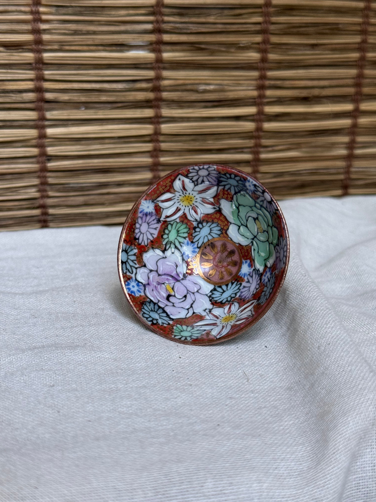 Antique Japanese Kutani Ware Footed Sake Cup — Kiku (Chrysanthemum) Thousand-Flower Design, Signed Base
