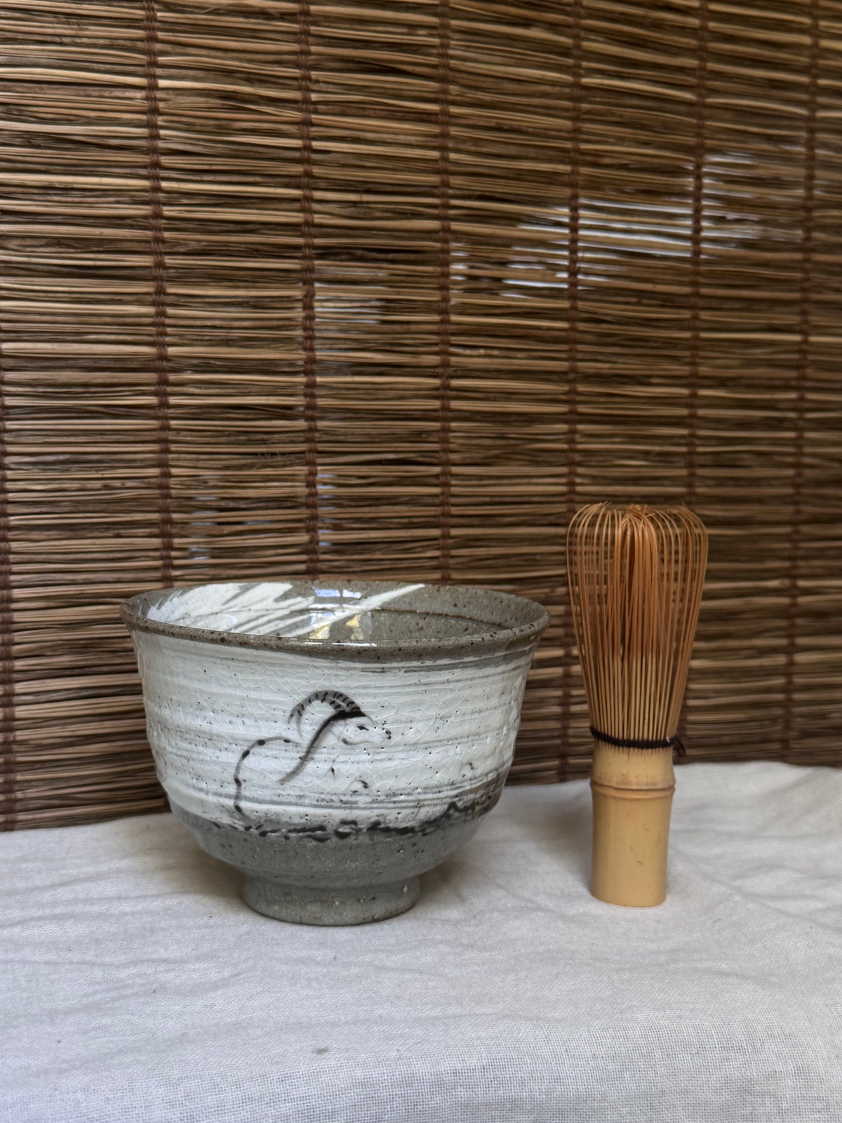 Karatsu Ware Zodiac Tea Bowl (Eto Chawan), Year of the Sheep 2027 — Hakeme Brushed Slip, Iron-Painted Sheep, Wooden Box