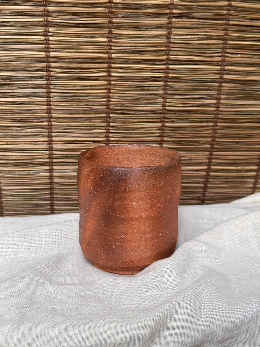 Bizen Ware Yunomi Cups — Unglazed Wood-Fired Stoneware, Faceted and Cylindrical Forms