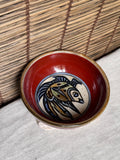 Tsuboya Ware by Toshiyuki Kinjo Rice Bowl — Copper-Red Glaze, Medallion Fish Motif