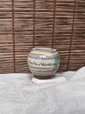 Onta Yaki Miniature Jar (Tsubo) — Banded Tobikanna Pattern, Amber Drip Accents