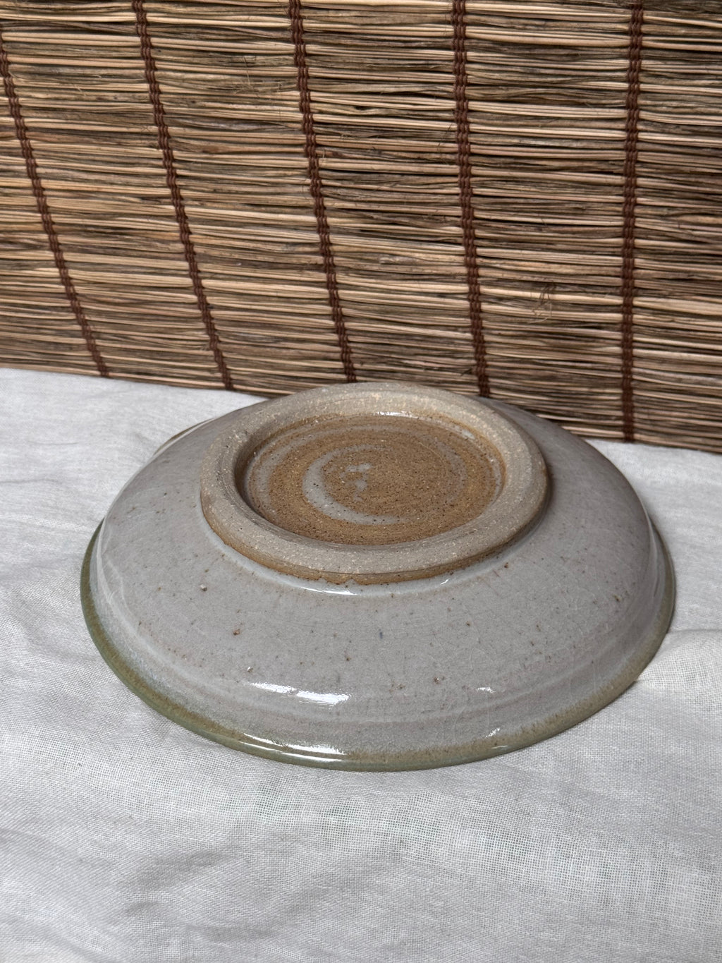 Stoneware Grater Plate (Oroshizara) — Turquoise Ash-Drip Glaze, Woven-Texture Unglazed Grating Surface