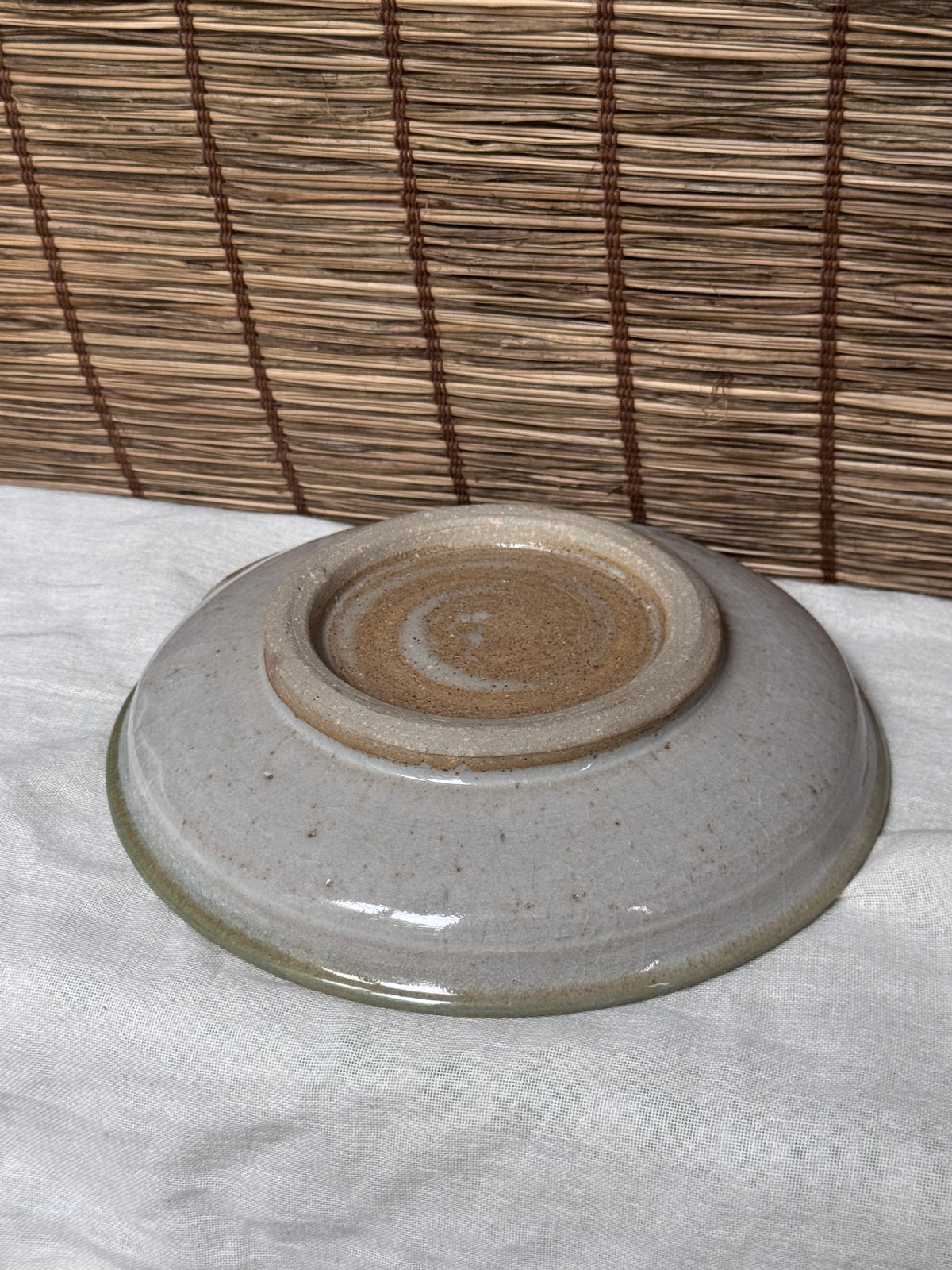 Stoneware Grater Plate (Oroshizara) — Turquoise Ash-Drip Glaze, Woven-Texture Unglazed Grating Surface