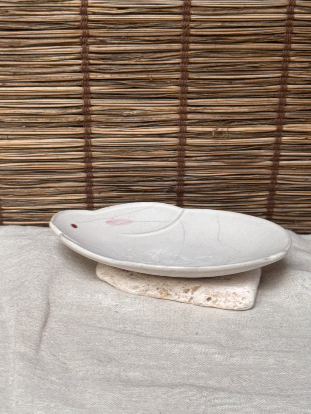 Tachikichi Rabbit-Shaped Plates, Single — White Crackle Glaze, Pink Ears