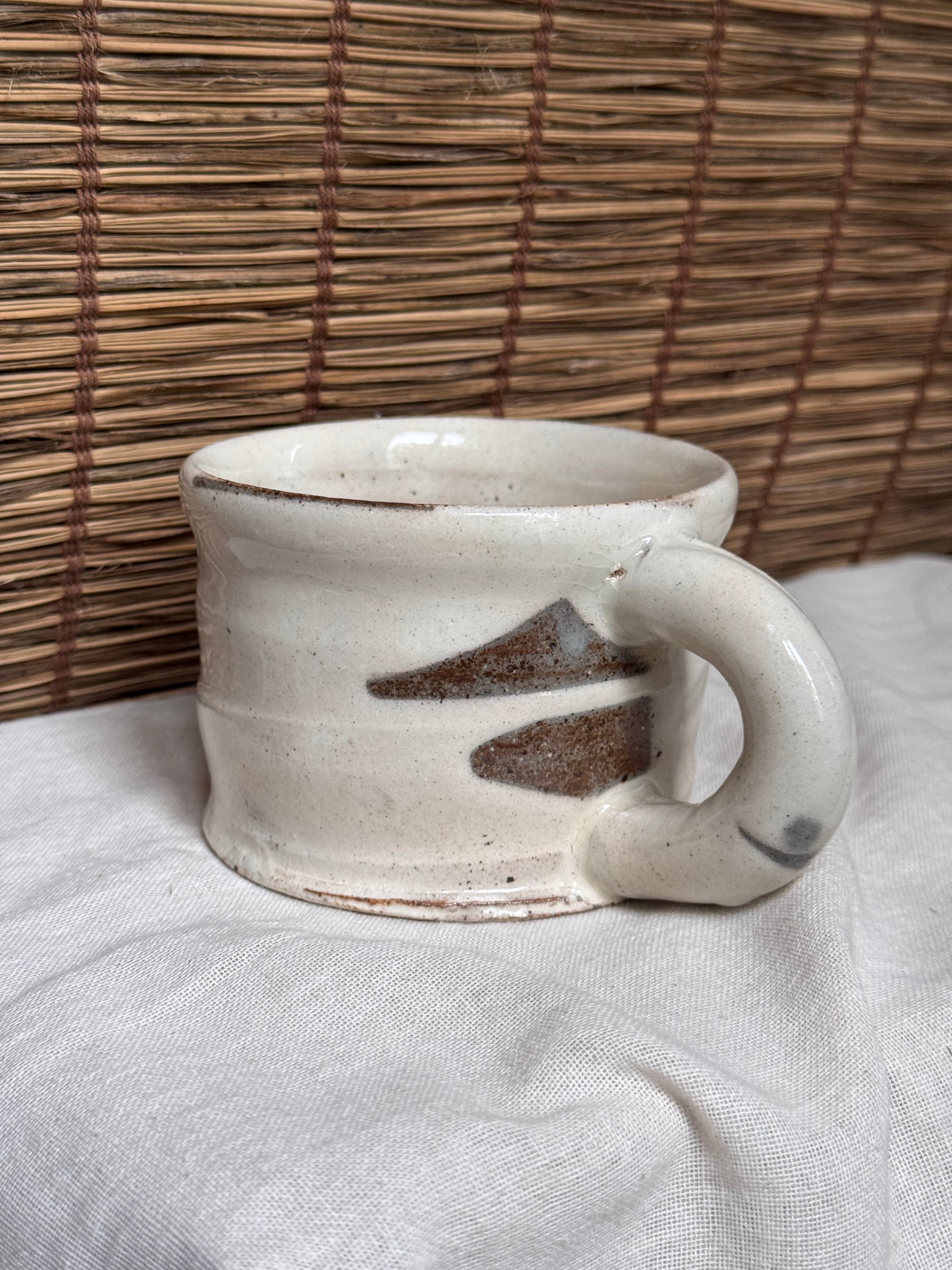 Kohiki Chunky Mug, White Slip Glaze with Iron Brush Marks, Stamped