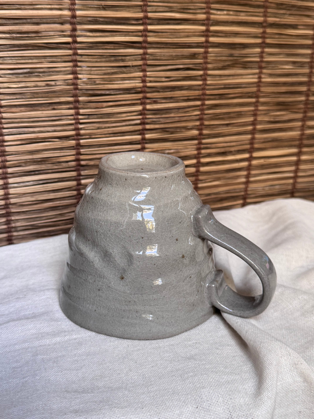 Mino-Yaki Studio Mugs, Hand-Painted Berry Design & Plain Crackle Glaze