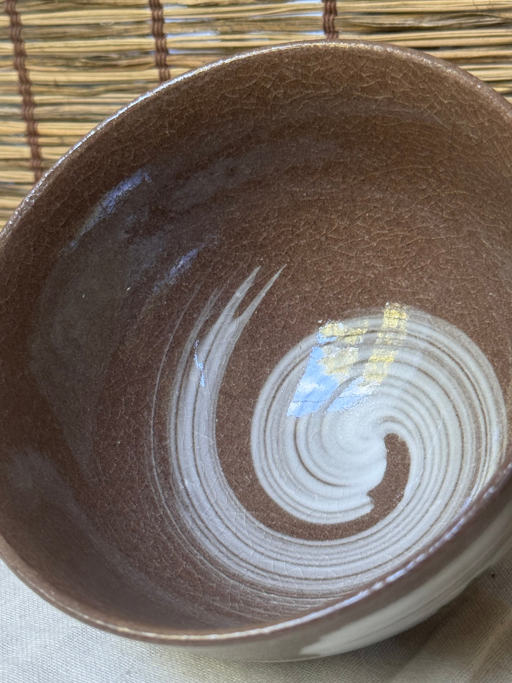 Kyoto Ware Zodiac Tea Bowl (Eto Chawan) — Daikoku's Mice with Lucky Mallet and Treasure Sack, Brushed Slip Swirl