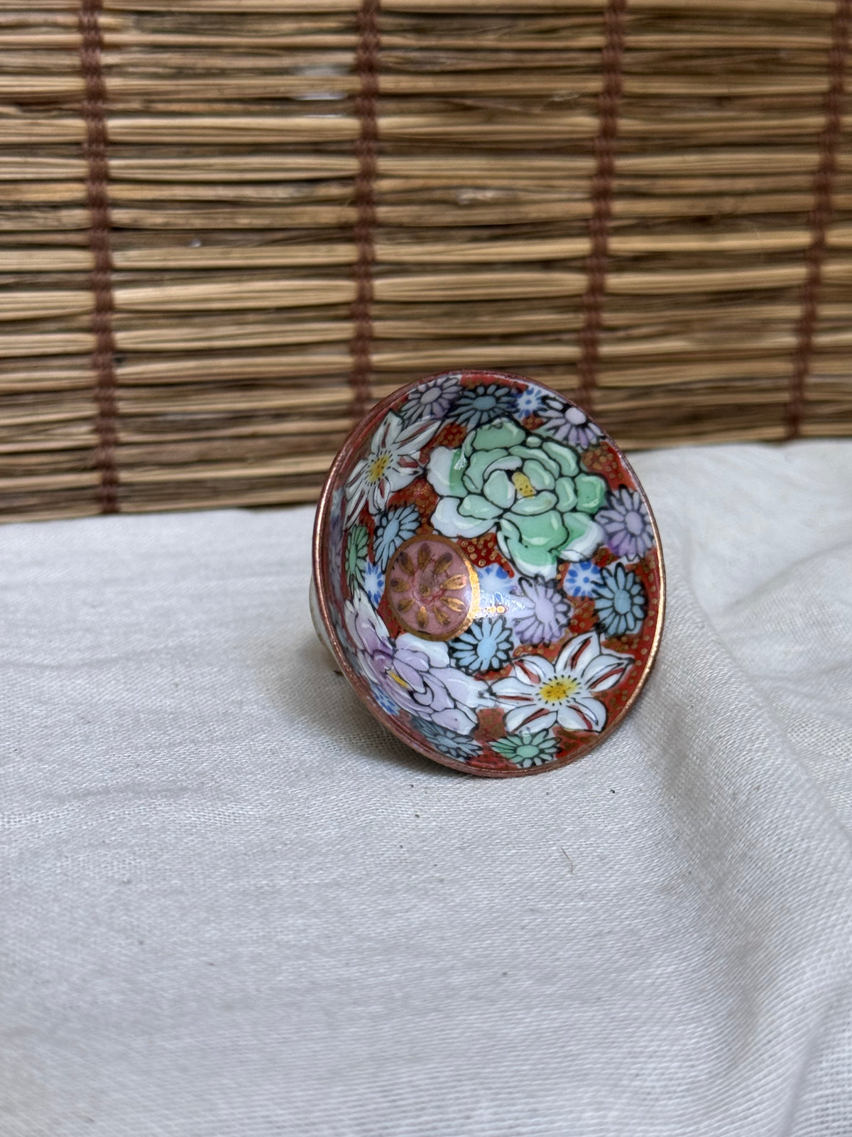 Antique Japanese Kutani Ware Footed Sake Cup — Kiku (Chrysanthemum) Thousand-Flower Design, Signed Base