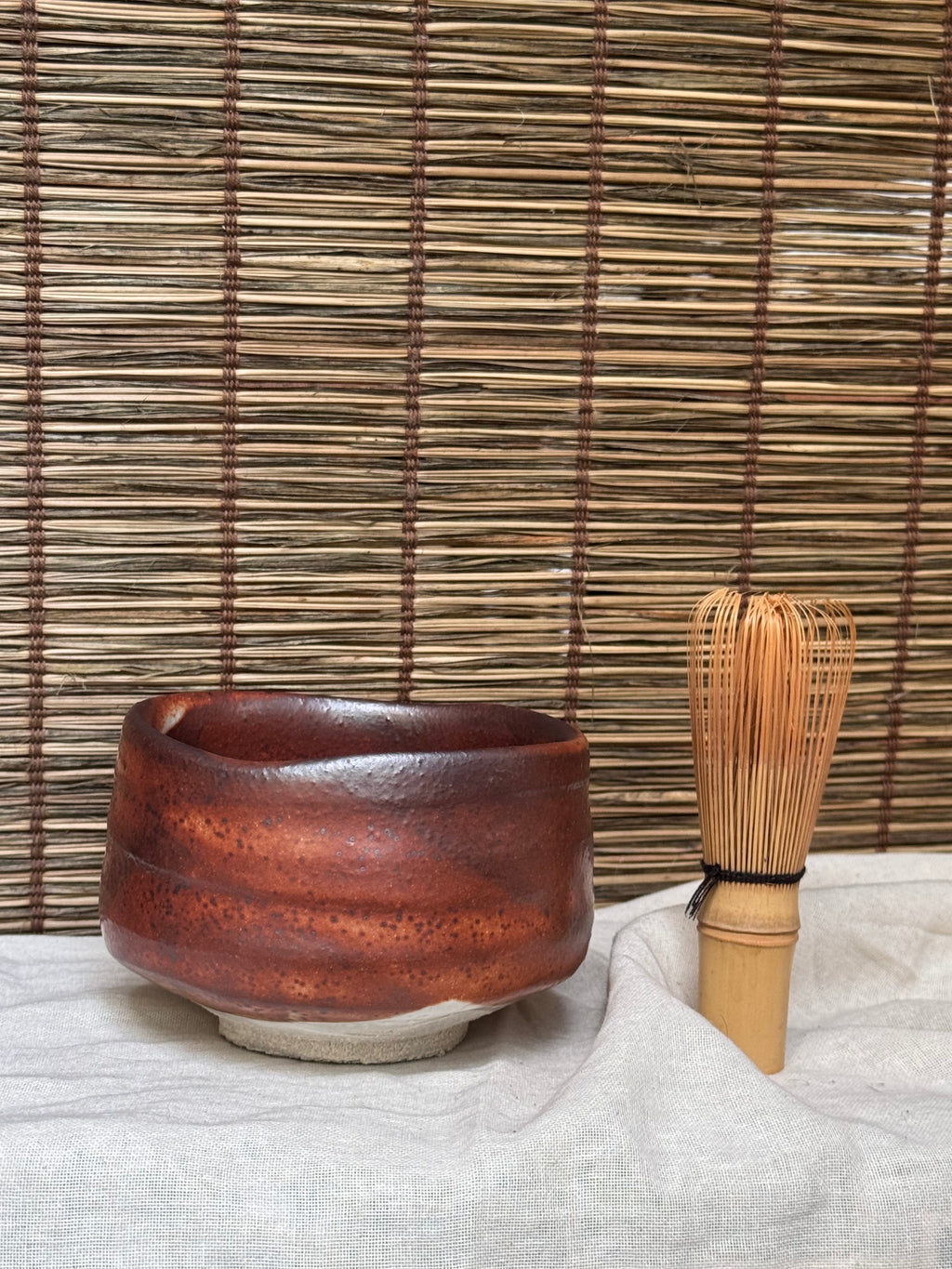 Aka-Shino Chawan — Red Shino Glaze, Mino Ware, Wooden Box