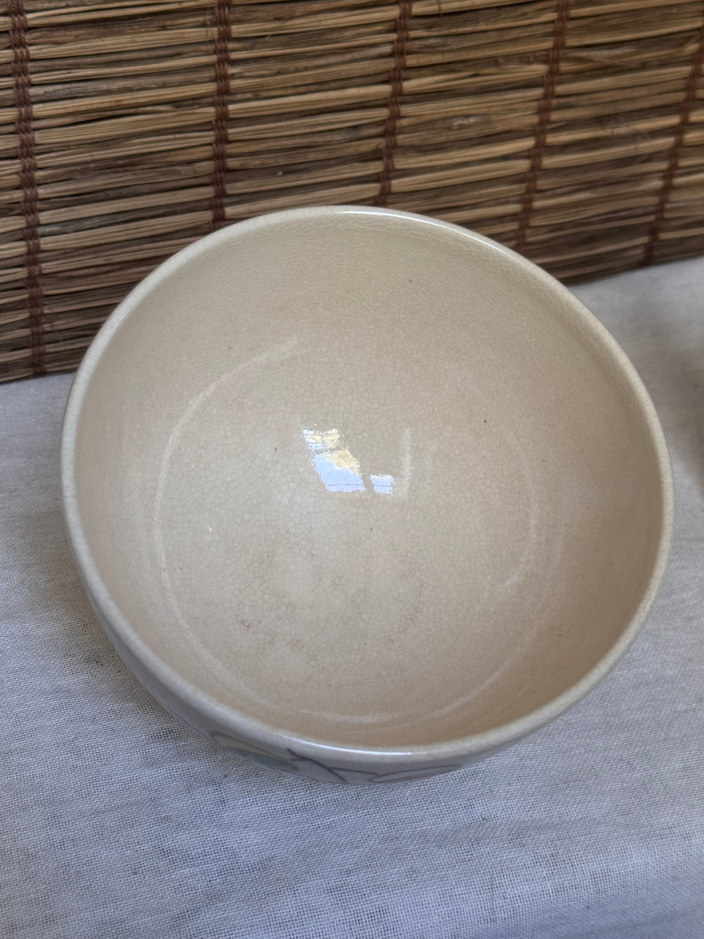 Kyoto Ware Matcha Bowl (Chawan) — New Year Mayudama & Uguisu-bue Motif, Iro-e Enamels