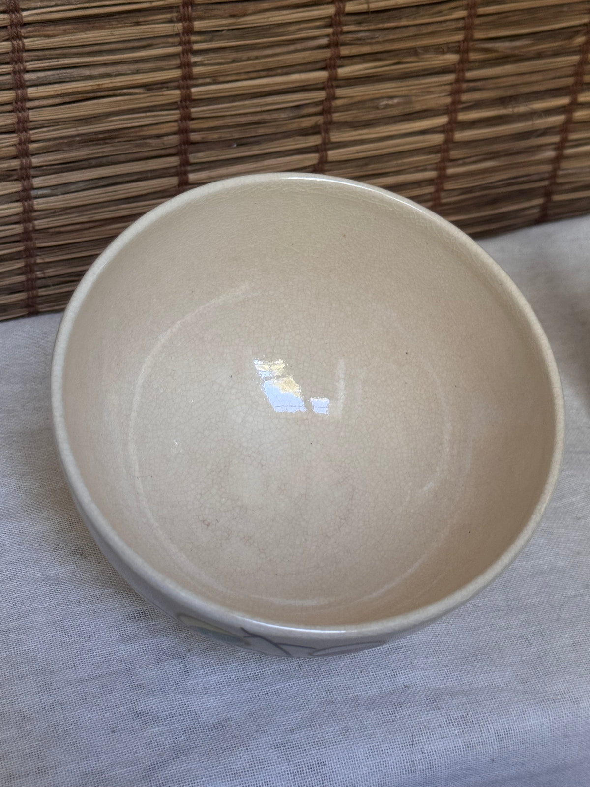 Kyoto Ware Matcha Bowl (Chawan) — New Year Mayudama & Uguisu-bue Motif, Iro-e Enamels