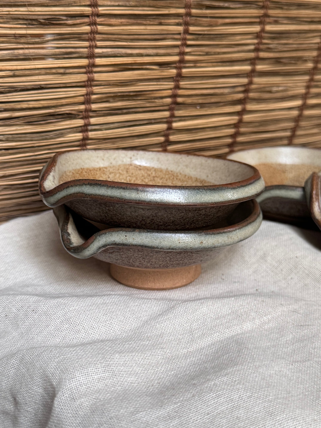 Japanese Mini Katakuchi, Set of 4 - Two-Tone Glaze, Footed Pouring Bowls