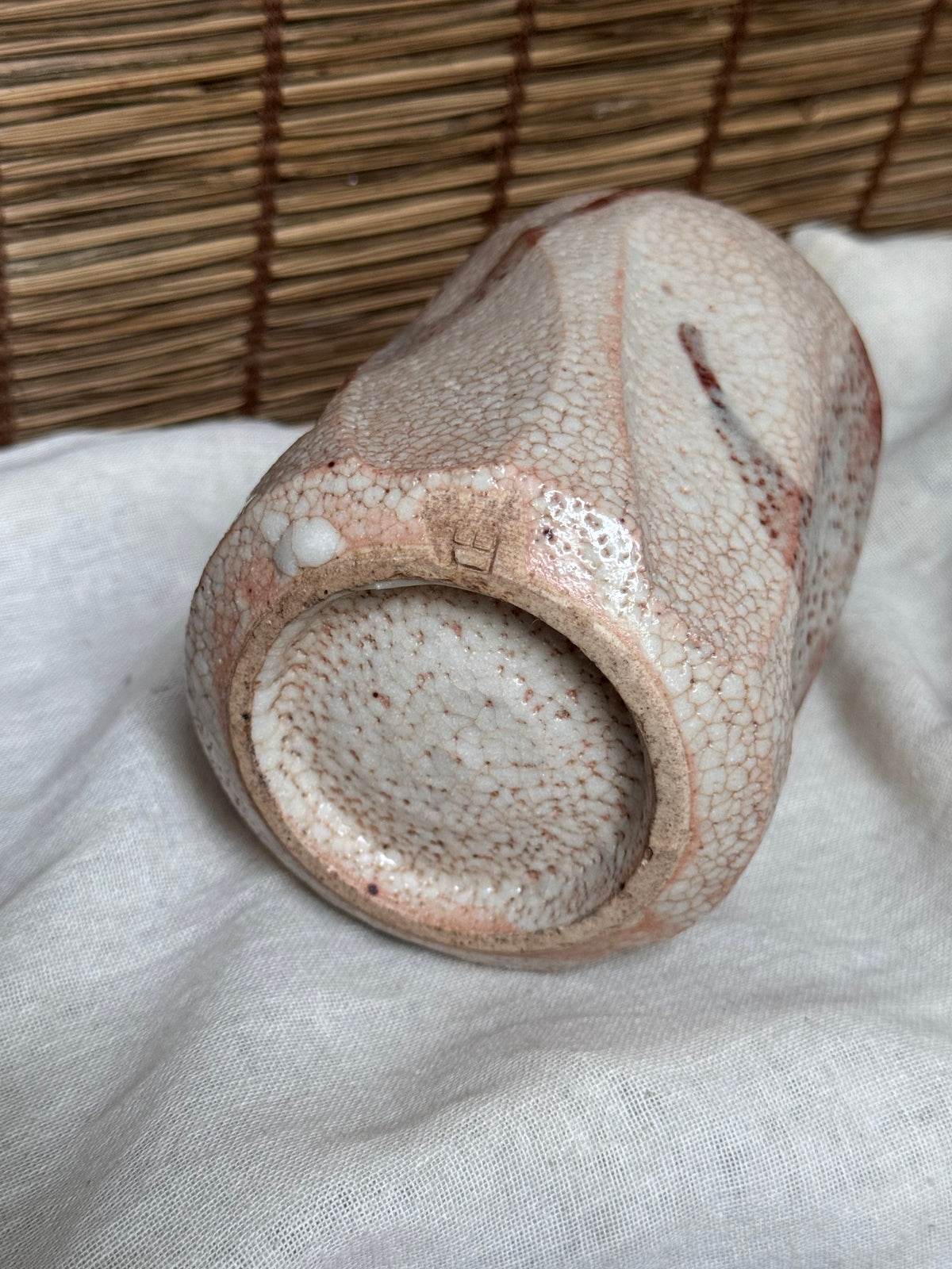 Shino-Yaki Faceted Yunomi Cup, Blush Pink Ash Glaze