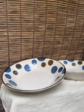 Ceram Polka Dot Bowls - Hand-Painted Blue & Olive Dots, Set of 2