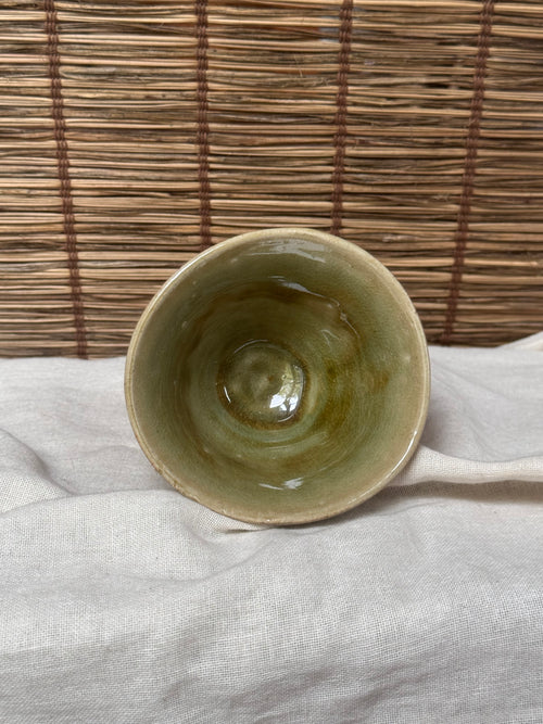 Celadon Cup — Carved Crane, Crackle Glaze, Sealed Base