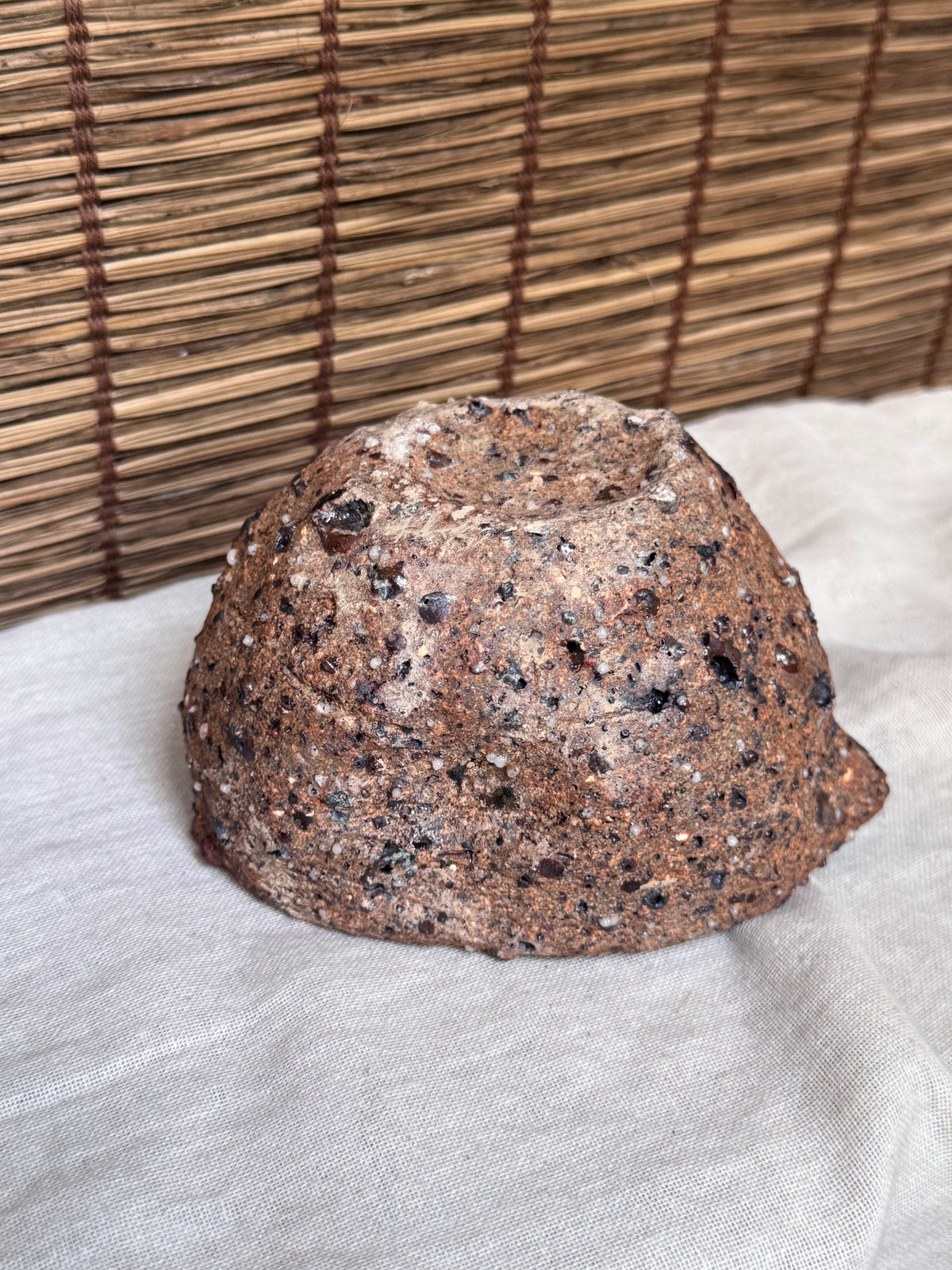 Rustic Stoneware Bowl — Heavy Grogged Clay, "Stone-Skin" (Ishihada) Textured Surface, Organic Form