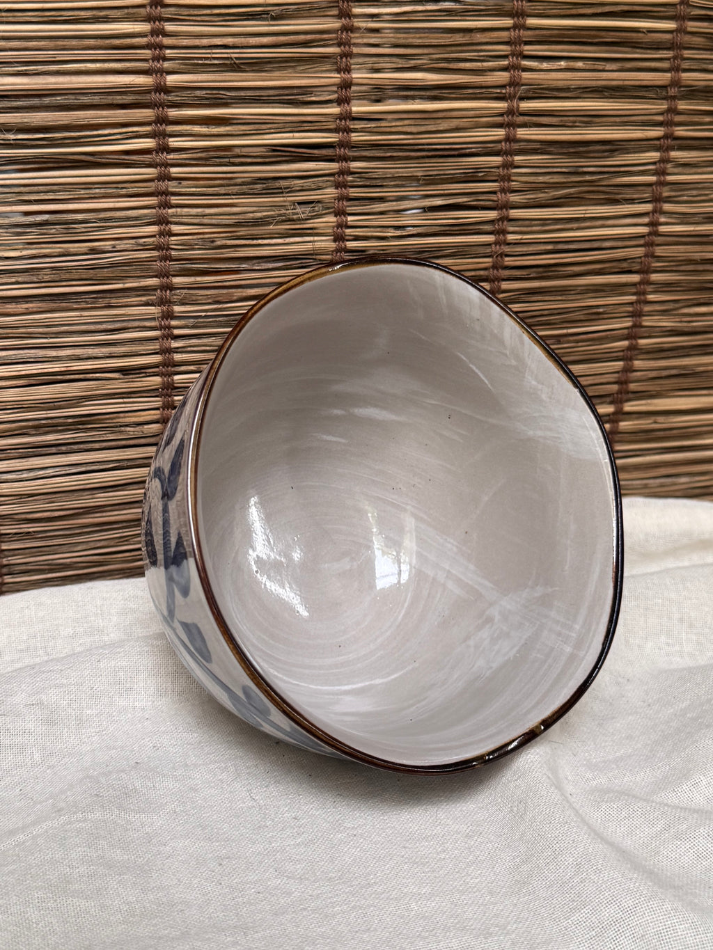 Akari Medium Bowl — Hand-Painted Blue Floral Pattern, Scalloped Rim