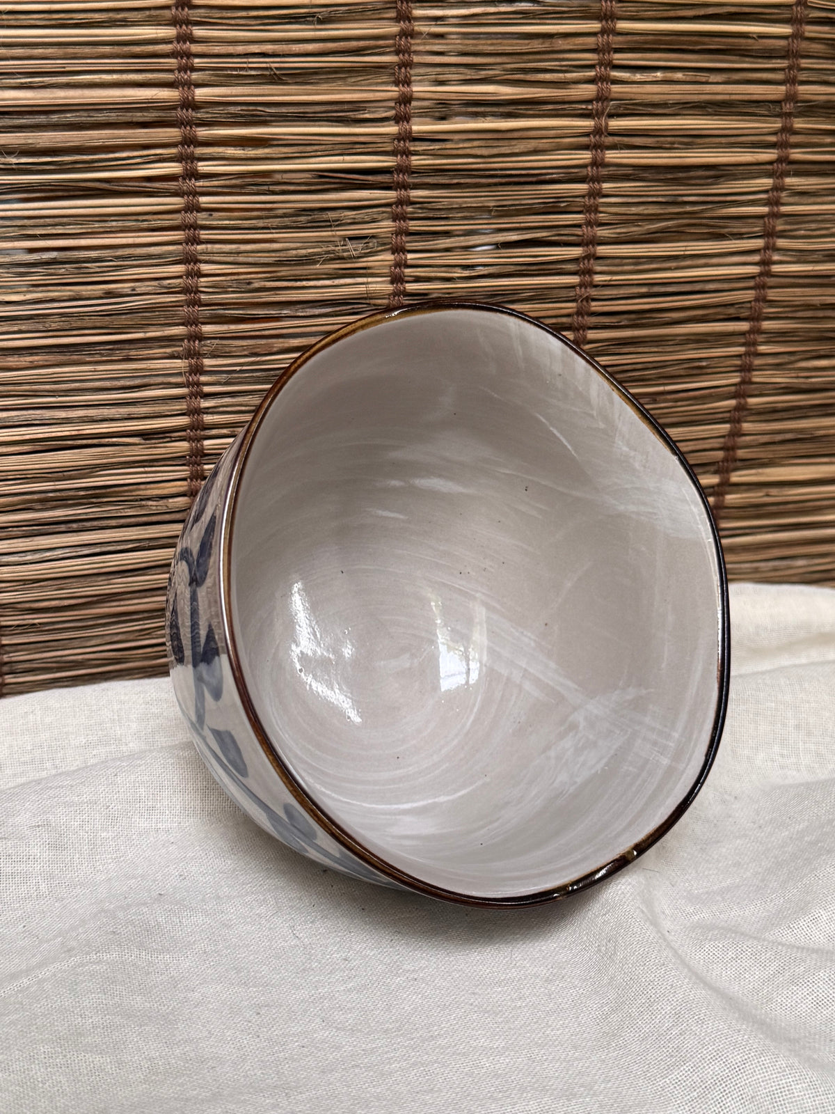Akari Medium Bowl — Hand-Painted Blue Floral Pattern, Scalloped Rim