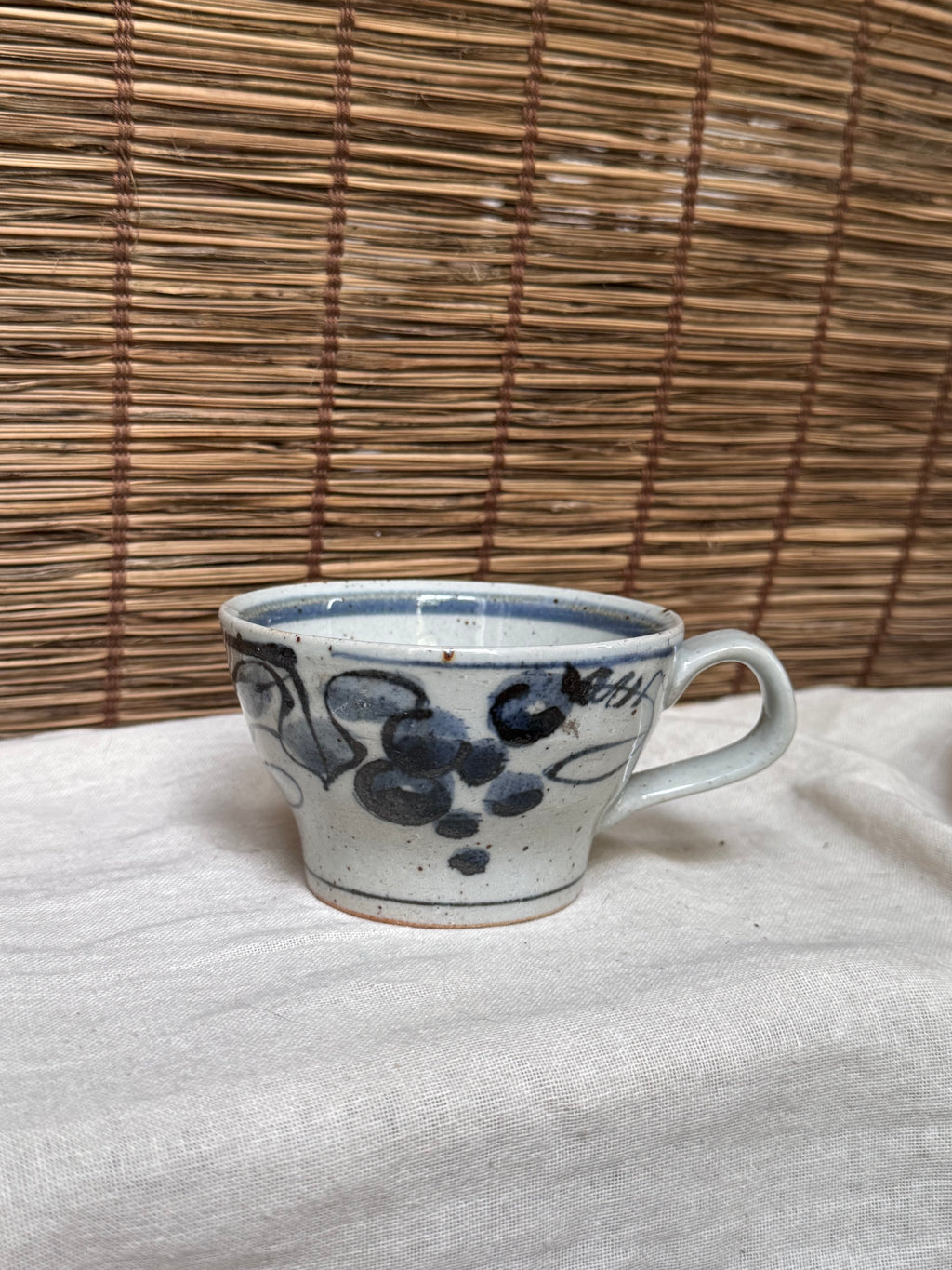 Japanese Hand-Painted Grape Vine Mug, Cobalt & Iron-Brown.