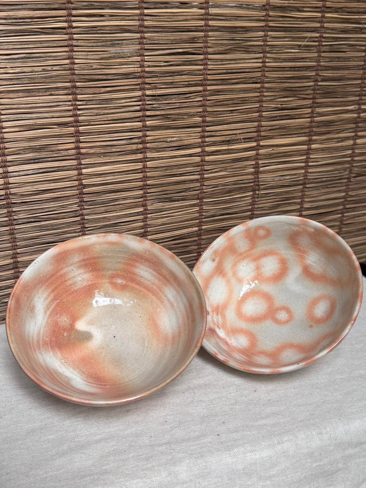Hagi-yaki Rice Bowls, Pair — Kohiki-Style Rice Straw Ash Spots