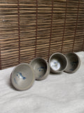 Mumyoi Ware Yunomi Tea Cup Set — Sado Island Red Clay, Hand-Painted Fish Motif, Set of 4