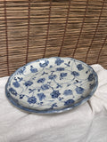 Japanese Sometsuke Blue & White Plate, Hand-Painted Floral, Scalloped Rim.