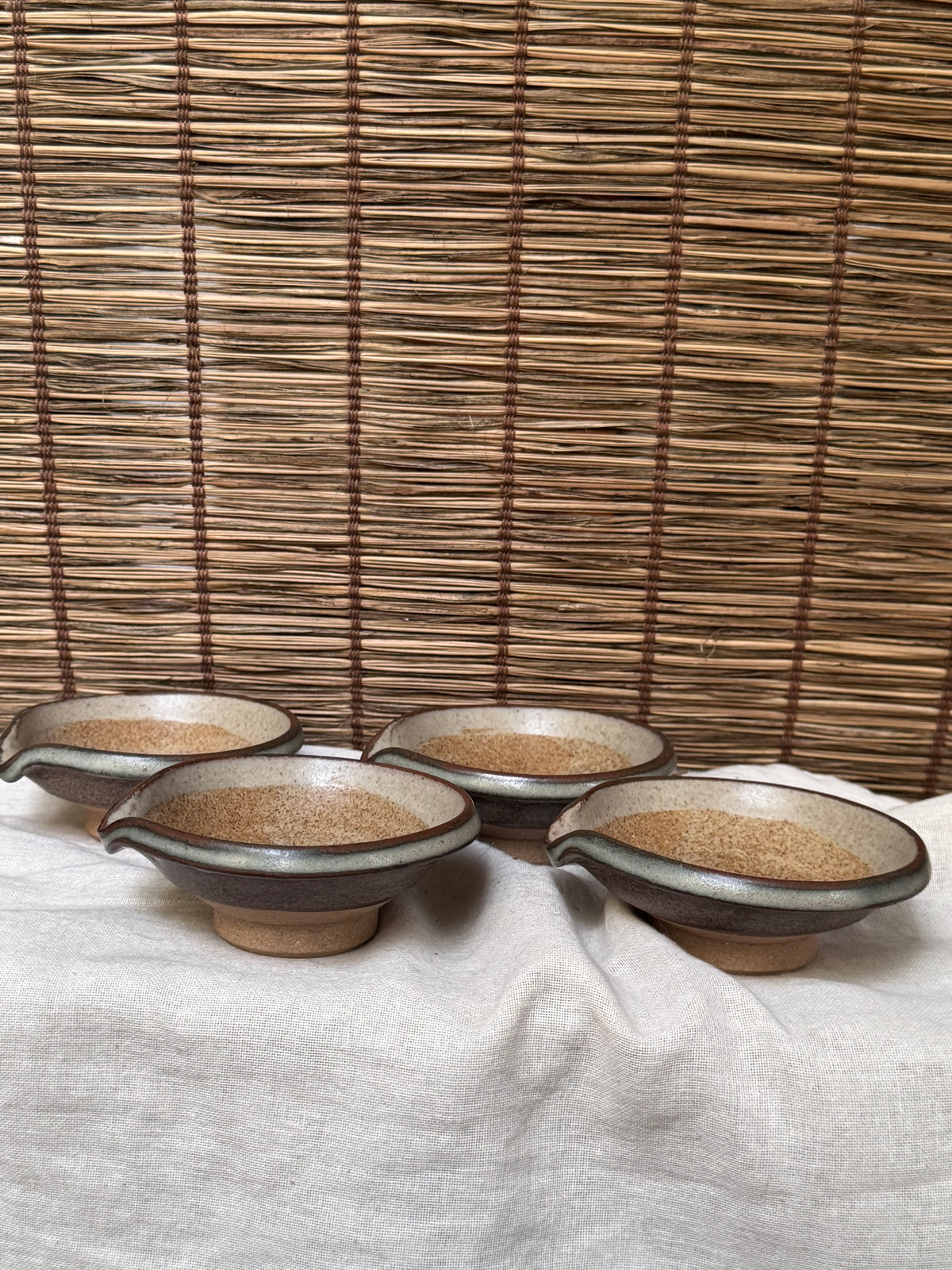 Japanese Mini Katakuchi, Set of 4 - Two-Tone Glaze, Footed Pouring Bowls