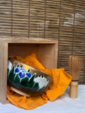 Kutani Ware Matcha Bowl (Chawan) — "Ayame" Iris Motif, Gold Ground, Signed, Wooden Box