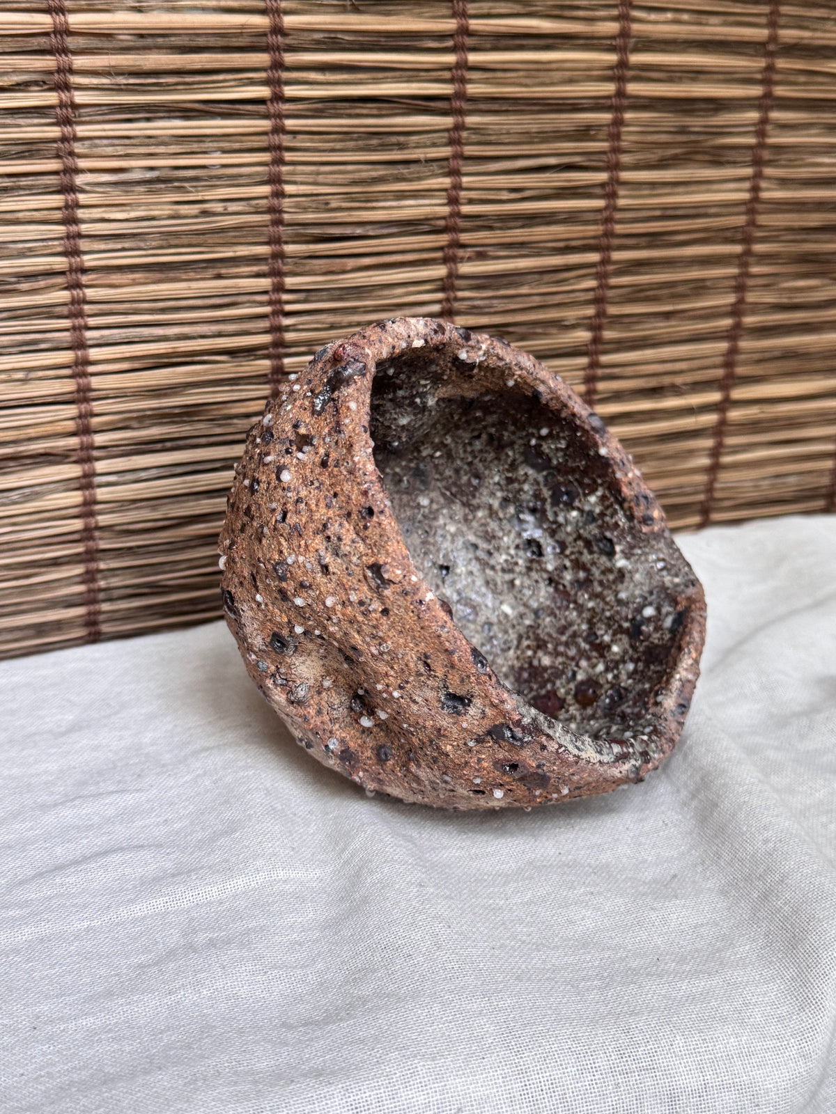 Rustic Stoneware Bowl — Heavy Grogged Clay, "Stone-Skin" (Ishihada) Textured Surface, Organic Form