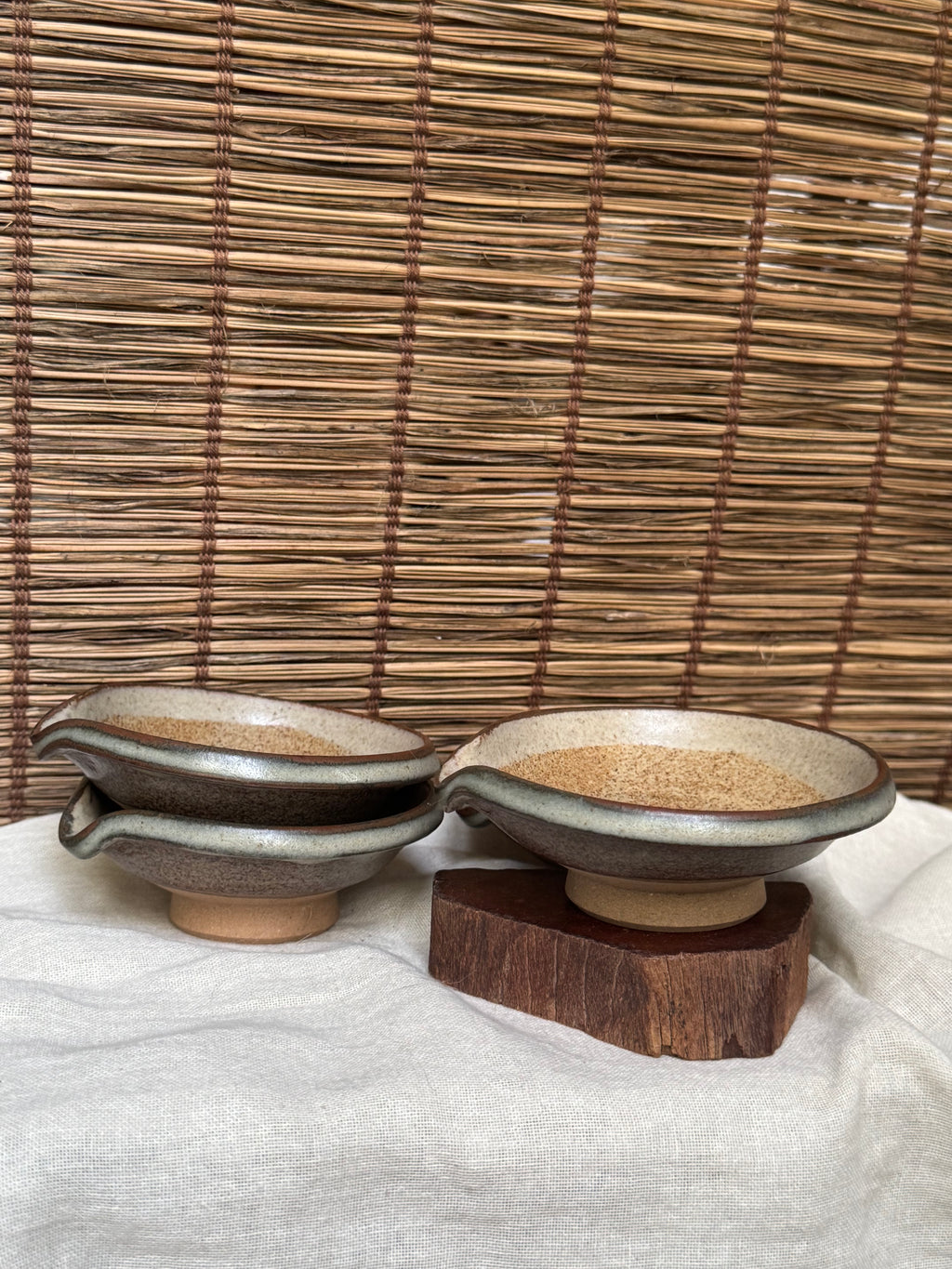 Japanese Mini Katakuchi, Set of 4 - Two-Tone Glaze, Footed Pouring Bowls