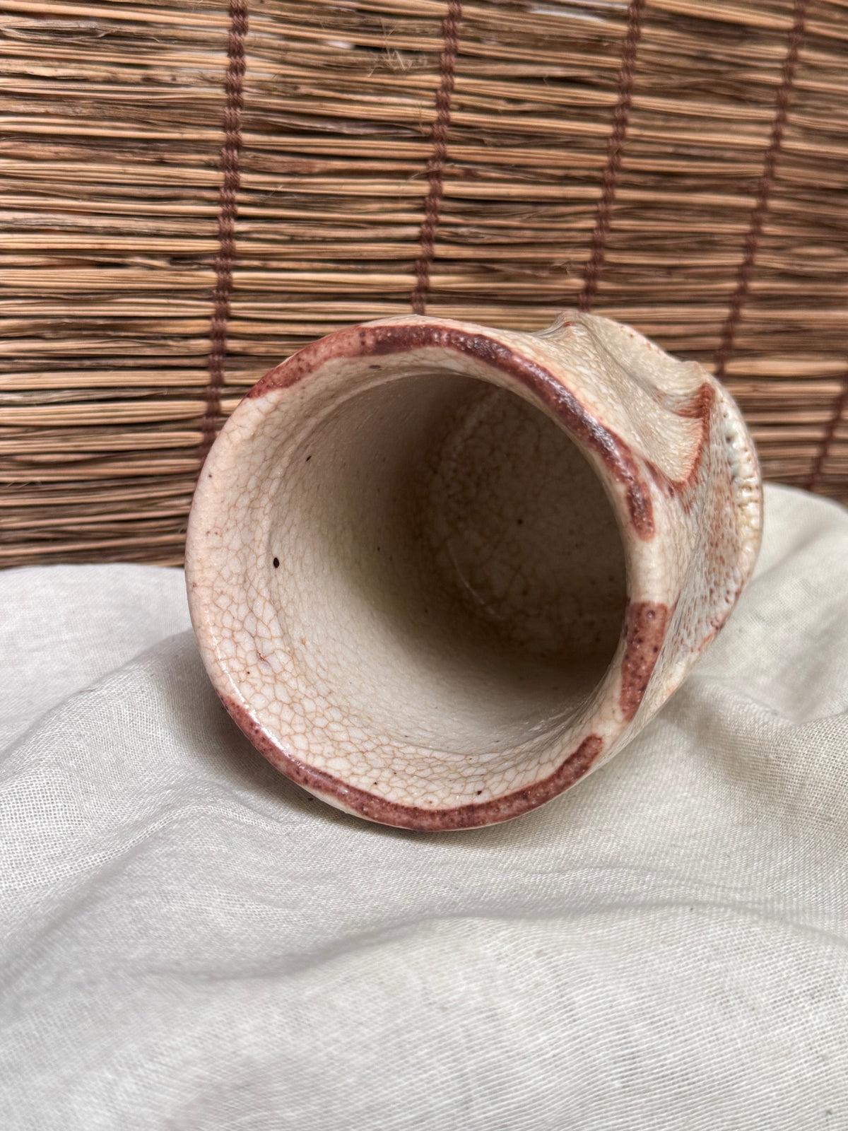 Shino-Yaki Faceted Yunomi Cup, Blush Pink Ash Glaze