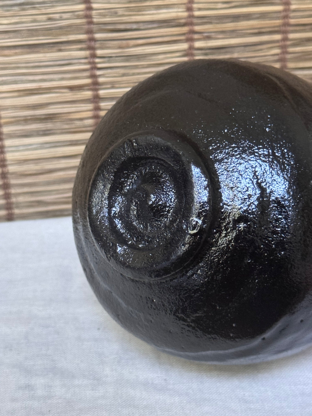 Kuro Raku Tea Bowl (Black Raku Chawan) — Hand-Formed with Spatula-Carved Facets, Wooden Box