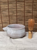 Hagi-yaki Katakuchi Matcha Bowl — Soft Pink Crackle Glaze, Pouring Spout