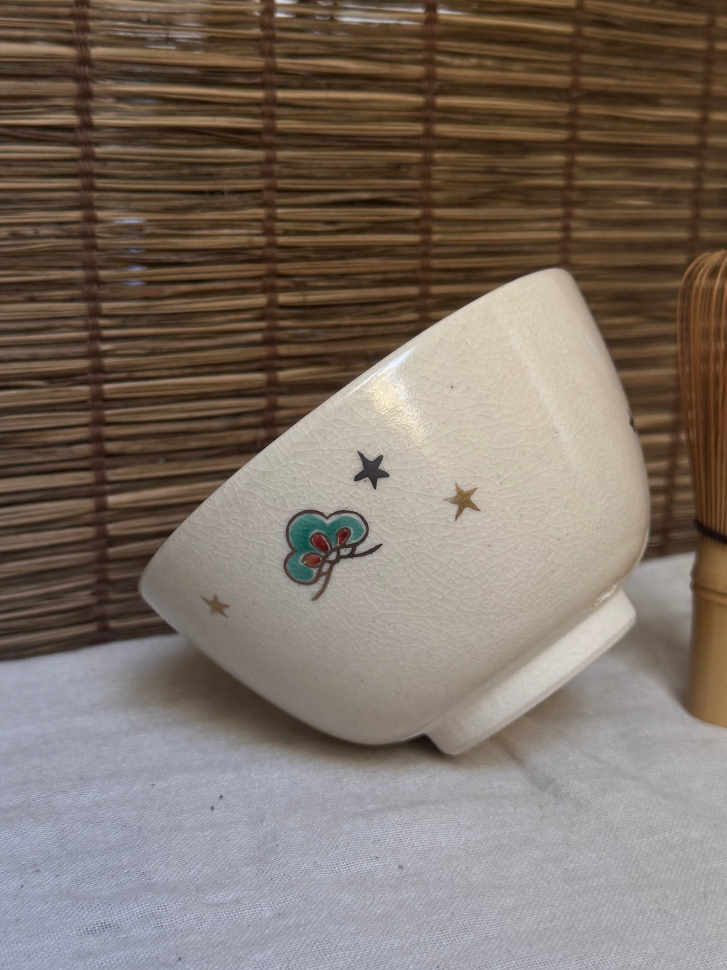 Kyoto Ware Tea Bowl — Pine, Bamboo and Plum with Scattered Stars, Enamel and Gold