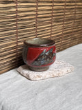 Tsuboya Ware by Kiyomasa Kobashigawa Sake/Tea Cup — Abstract Iron and Copper-Red Glaze, Ryukyu Art