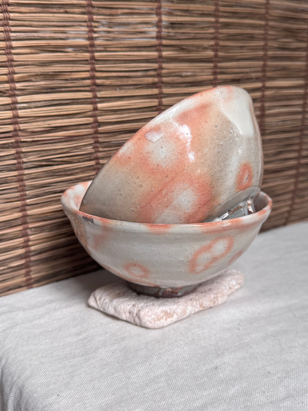 Hagi-yaki Rice Bowls, Pair — Kohiki-Style Rice Straw Ash Spots