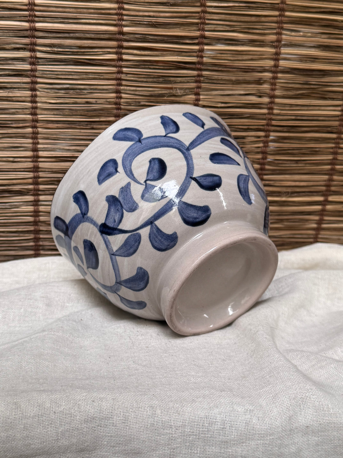Akari Medium Bowl — Hand-Painted Blue Floral Pattern, Scalloped Rim