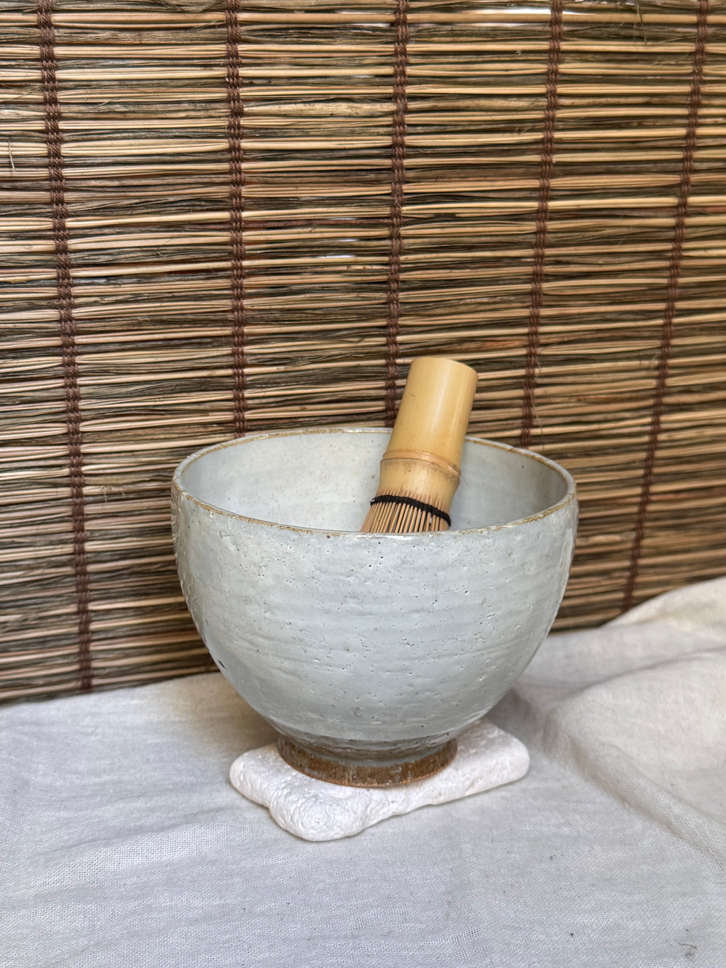 Kohiki Chawan — White Slip, Iron Speckle, Spiral Well