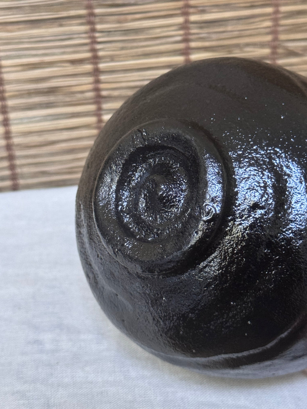 Kuro Raku Tea Bowl (Black Raku Chawan) — Hand-Formed with Spatula-Carved Facets, Wooden Box