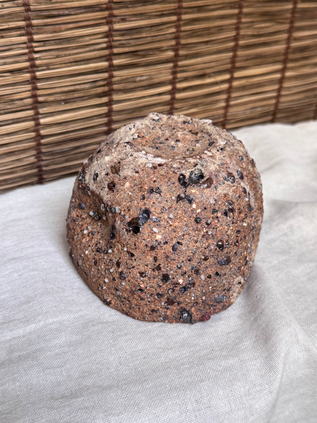 Rustic Stoneware Bowl — Heavy Grogged Clay, "Stone-Skin" (Ishihada) Textured Surface, Organic Form