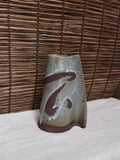 Japanese Speckled Ash Glaze Stoneware with Iron Brush Vase