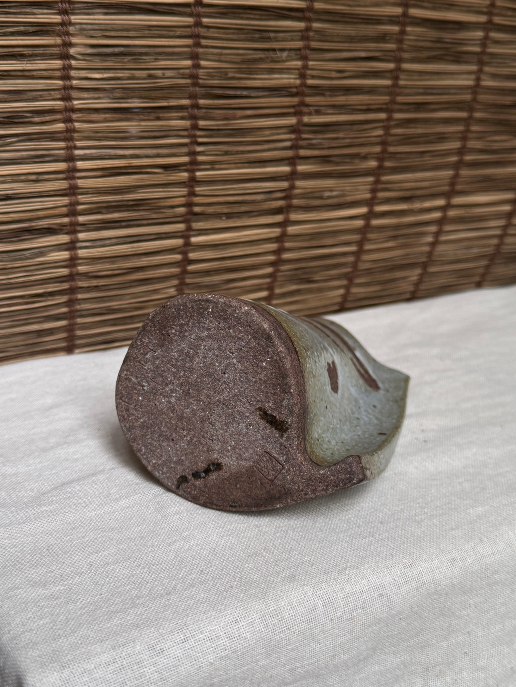 Japanese Speckled Ash Glaze Stoneware with Iron Brush Vase