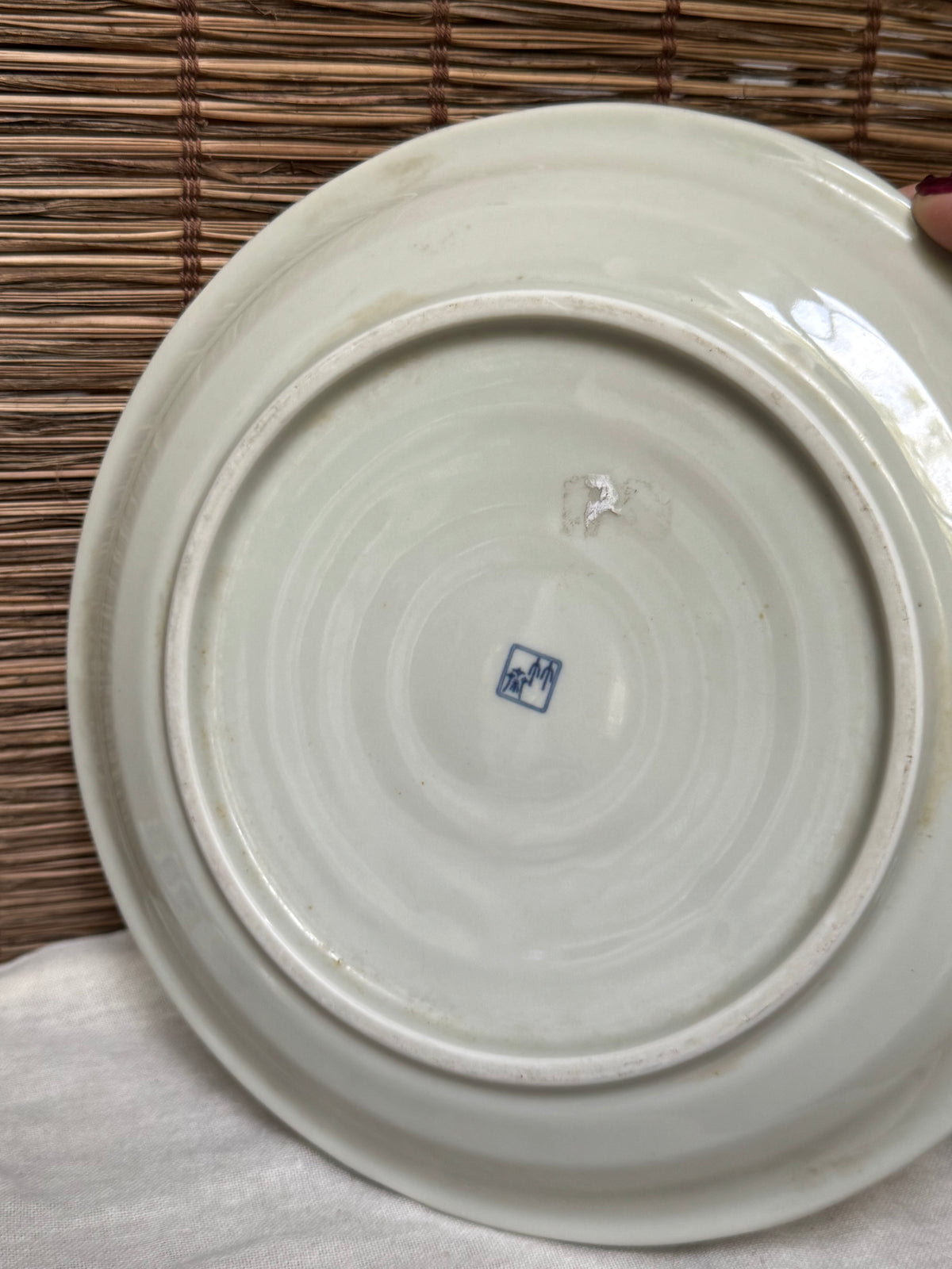 Japanese Sometsuke Blue & White Plate, Hand-Painted Floral, Scalloped Rim.