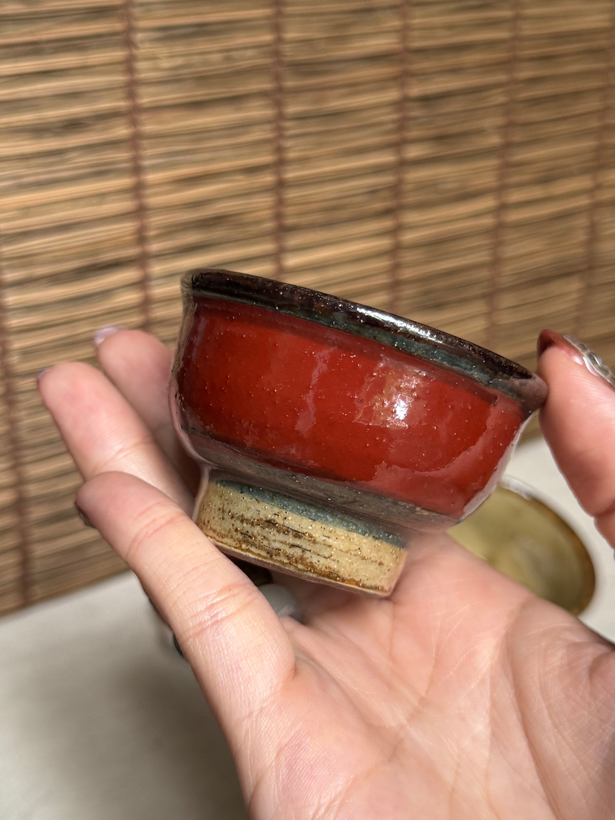 Tsuboya Ware by Arakaki Isao Tea Cup Pair — Iron-Painted Fish Motif