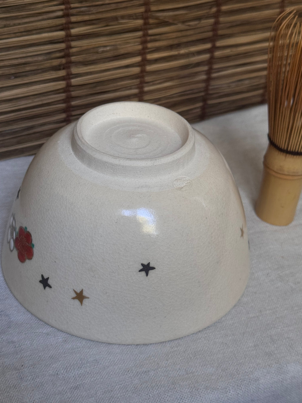 Kyoto Ware Tea Bowl — Pine, Bamboo and Plum with Scattered Stars, Enamel and Gold