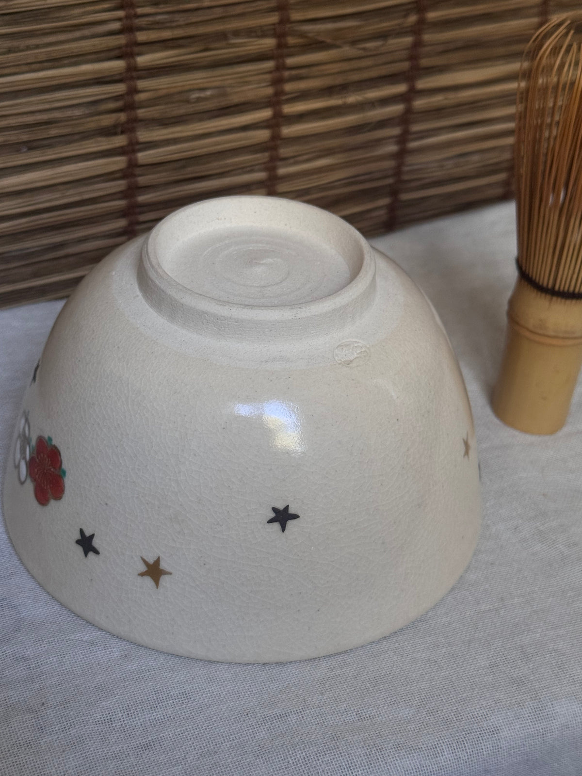 Kyoto Ware Tea Bowl — Pine, Bamboo and Plum with Scattered Stars, Enamel and Gold