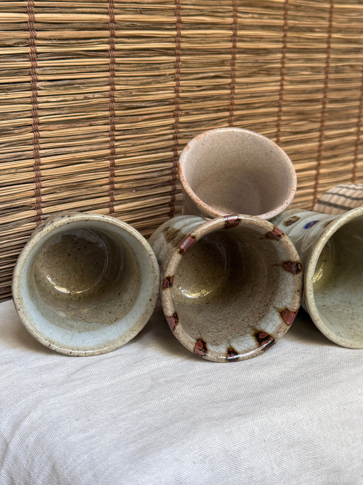 Multi Cups by K. Chikazawa — Boxed Set of 5 Hand-Thrown Yunomi, Mismatched Glaze Designs