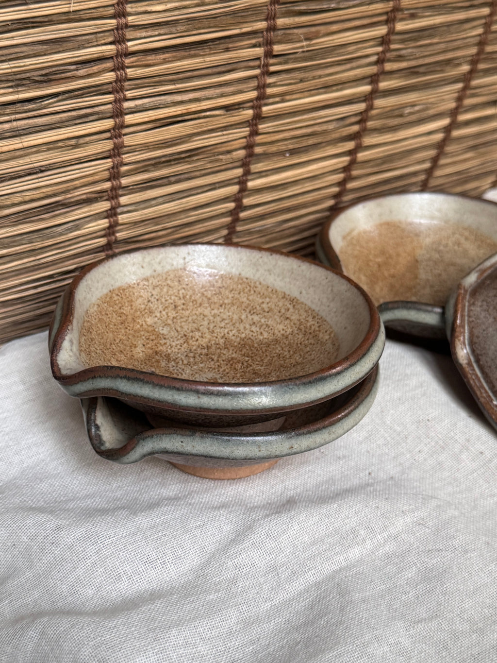 Japanese Mini Katakuchi, Set of 4 - Two-Tone Glaze, Footed Pouring Bowls