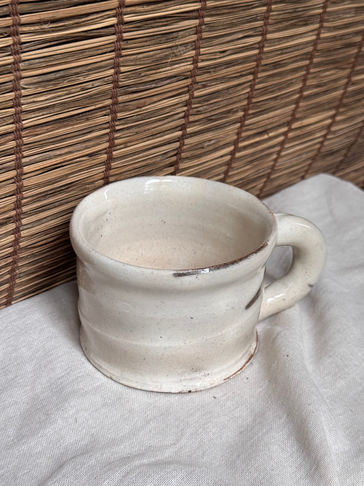 Kohiki Chunky Mug, White Slip Glaze with Iron Brush Marks, Stamped